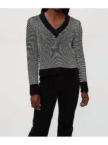 Michael Stars Linda V-Neck Pullover in Black/Ivory (view 2)