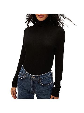 Michael Stars Tara Crop Turtleneck Top in Black (view 2)