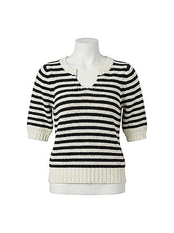 Michael Stars Women's Rosanna Striped Puff Sleeve Sweater in Black (view 1)