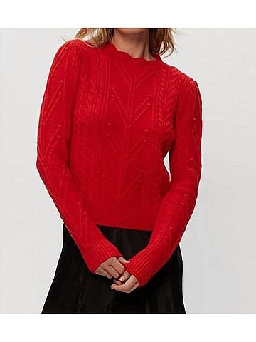 Michael Stars Pia Cable Knit Sweater in Cherry (view 2)