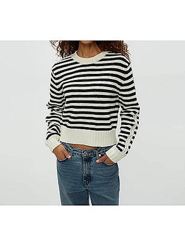 Michael Stars Merle Striped Crewneck Sweater in Ivory &amp; Black Stripe (view 2)
