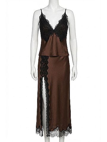 LoveShackFancy Calder Skirt in Chocolate Brown (view 1)