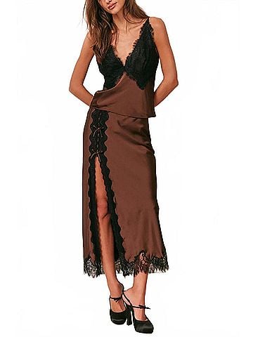 LoveShackFancy Calder Skirt in Chocolate Brown (view 2)