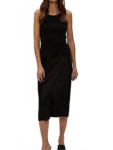 Michael Stars Leila Satin Bias Midi Skirt in Black (view 2)