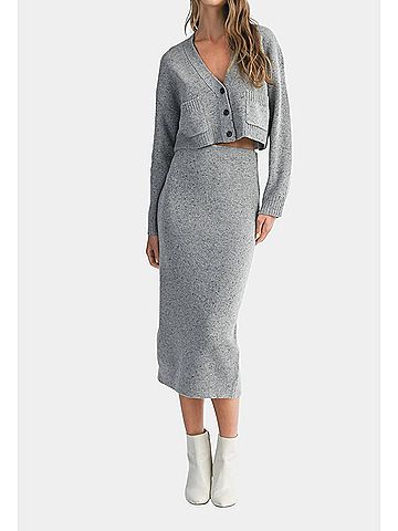 Mable Andrea Knit Midi Skirt in Grey (view 2)