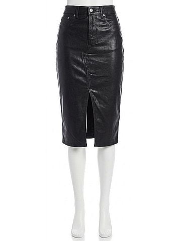 Veronica Beard Breves Coated Midi Skirt in Black High Gloss (view 1)