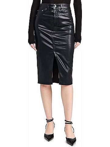 Veronica Beard Breves Coated Midi Skirt in Black High Gloss (view 2)