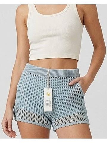 Vintage Havana High Waist Crochet Short in Dusty Blue (view 2)