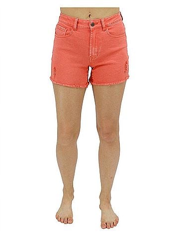 Grace & Lace Casual Colored Denim Shorts in Hot Coral (view 2)