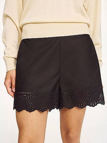 By Malene Birger Women's Crochet Trim Shorts in Black (view 2)