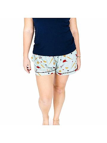 Emerson and Friends Women's Play Ball Baseball Womens Bamboo Shorts in Blue (view 2)
