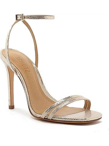 Schutz Altina Leather Sandal in Platina Lizard (view 1)