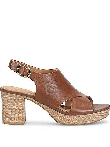 Sofft Women's Liv Leather Platform Heel Sandals in Golden Brown (view 1)