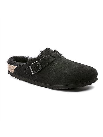 Birkenstock Unisex Boston Shearling Clog in Black Suede (view 1)