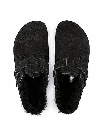 Birkenstock Unisex Boston Shearling Clog in Black Suede (view 2)