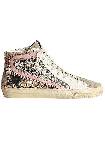 Golden Goose Women's Slide Mid-Top Snake Glitter Sneaker in Beige (view 1)
