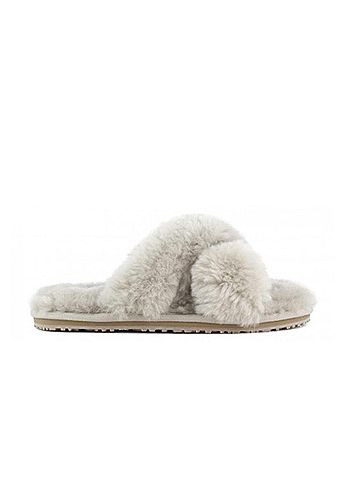 Mou Women's Criss-Cross Double-Face Shearling Slipper in Taupe (view 1)