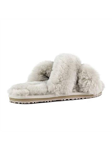 Mou Women's Criss-Cross Double-Face Shearling Slipper in Taupe (view 2)