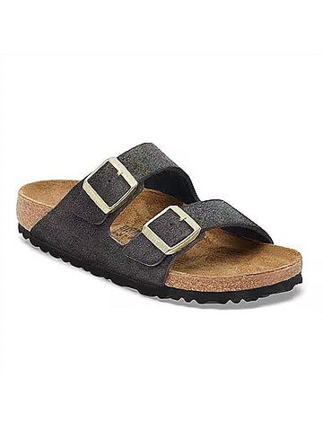 Birkenstock Women's Arizona Sandal in Black Suede Shimmering (view 1)