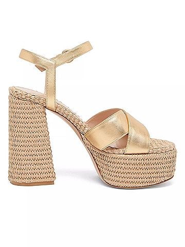 Gianvito Rossi Women's Bebe Leather Raffia Platform Sandals in Mekong/Natural (view 1)
