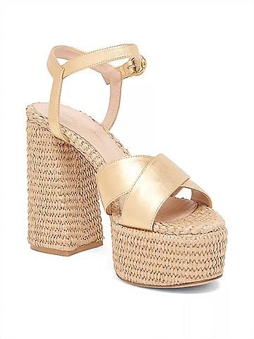 Gianvito Rossi Women's Bebe Leather Raffia Platform Sandals in Mekong/Natural (view 2)