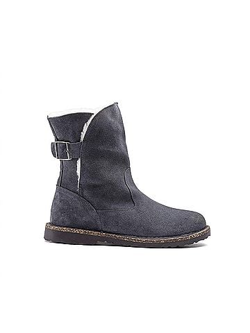 Birkenstock Women's Uppsala Shearling Suede-Leather Boot in Graphite/Natural (view 1)