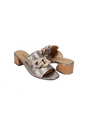 VANELi Women's Cannia Open-Toe Leather Mules in Shell Grained Metallic (view 2)