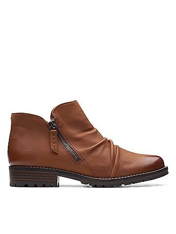 Clarks Women's Clarkwell Zip Boots in Dark Tan Leather (view 1)