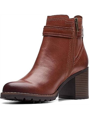 Clarks Women's Leda Strap Boots in Mahogany Leather (view 2)