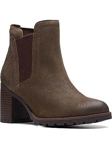 Clarks Women's Leda Up Boots in Dark Olive Suede (view 1)