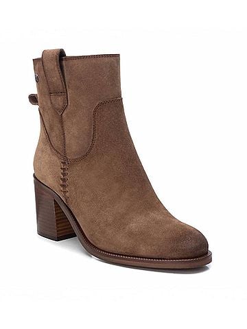 XTI Women's Suede Block Heel Booties in Taupe (view 1)