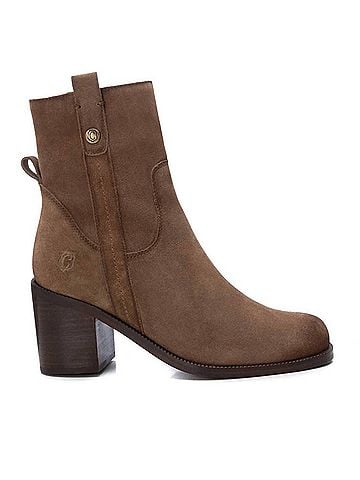 XTI Women's Suede Block Heel Booties in Taupe (view 2)