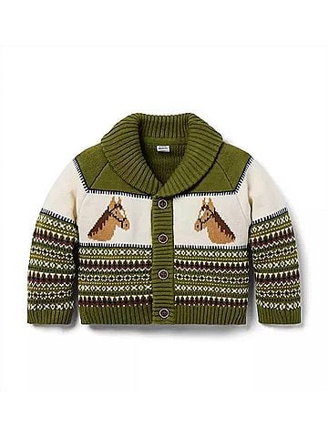 Janie and Jack Kid's Heritage Rider Shawl Cardigan in Green (view 1)