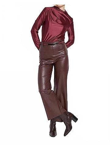 Lyssé Vegan Leather Wide Leg Pants in Deep Burgundy (view 2)