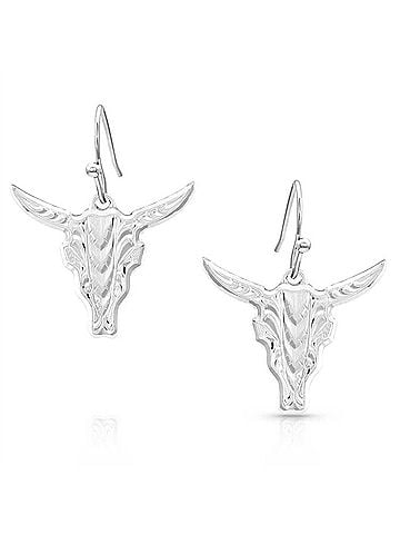 Montana Silversmiths Women's Chiseled Steer Head Earrings in Silver (view 1)