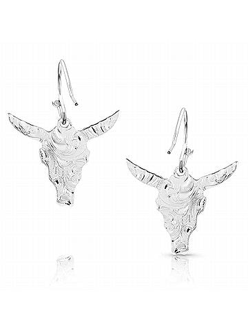 Montana Silversmiths Women's Chiseled Steer Head Earrings in Silver (view 2)