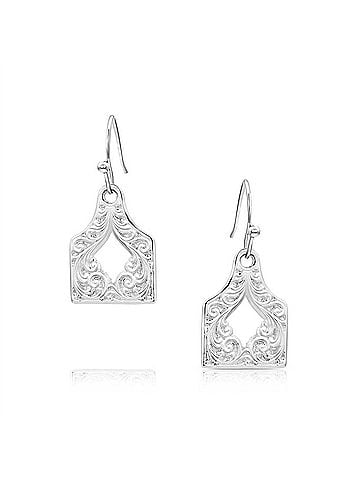 Montana Silversmiths Women's Out West Cow Tag Earrings in Silver (view 1)