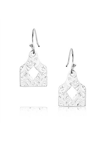 Montana Silversmiths Women's Out West Cow Tag Earrings in Silver (view 2)