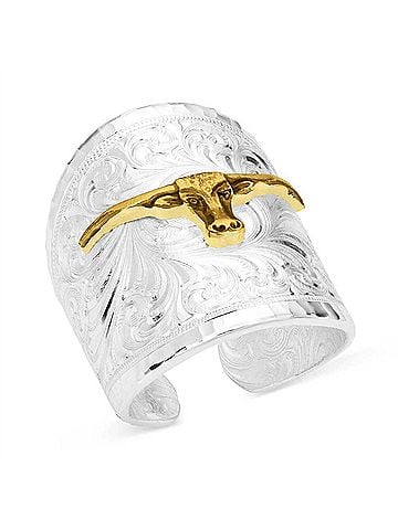 Montana Silversmiths Women's Out West Ring With Longhorn in Silver (view 1)