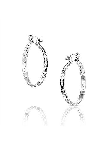 Montana Silversmiths Women's Rustic Serenity Hoop Earrings in Silver (view 2)
