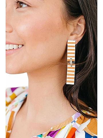 sunshine tienda Women's Isabella Striped Earrings in Tan (view 2)