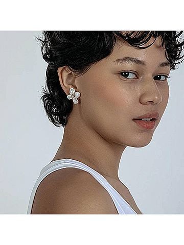 Shashi Flower Earrings in Pearl (view 2)