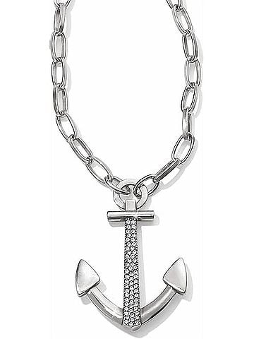 Brighton Large Anchor Necklace With Crystals in Silver (view 1)