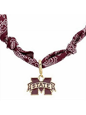 Canvas Women's Mississippi State Bulldogs Bandana Scarf Necklace in Gold Logo Pendant (view 2)