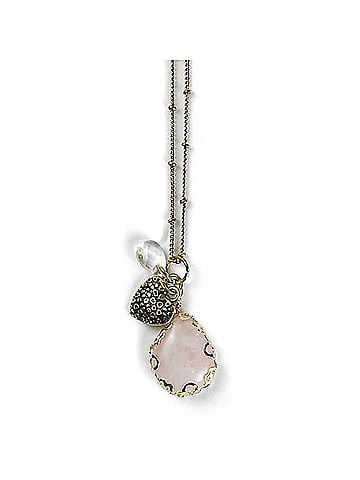 Mad Style Women's Rose Quartz Heart And Bead Charm Necklace in Gold (view 1)