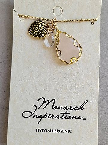 Mad Style Women's Rose Quartz Heart And Bead Charm Necklace in Gold (view 2)