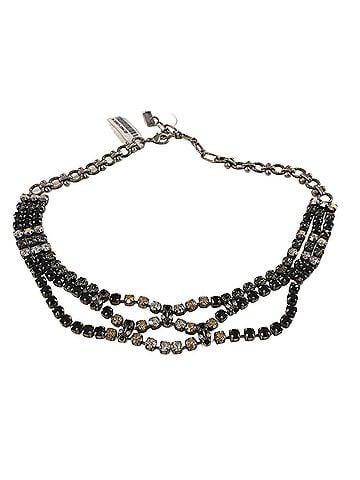 Mariana Antiqued Silver Extra Fancy Three Strand Crystal Necklace in Elegant Black And Gray (view 1)