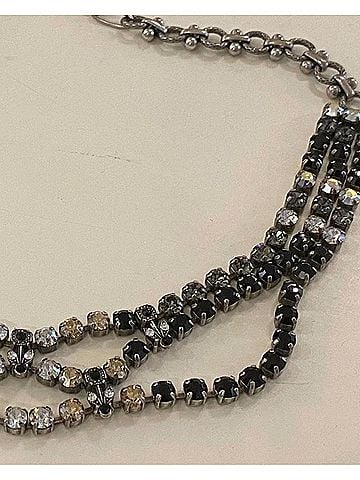 Mariana Antiqued Silver Extra Fancy Three Strand Crystal Necklace in Elegant Black And Gray (view 2)