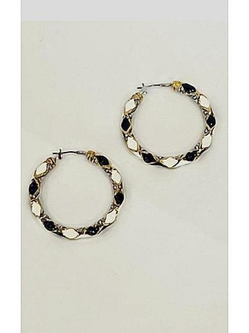 John Mederios John Medeiros Large Lattice Hoop Earrings in Black/White (view 2)