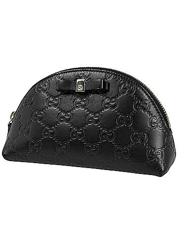Gucci Gucci bag/cosmetic pouch, Guccissima GG pattern, ribbon, Shima leather, black, 431409, women's. (view 1)
